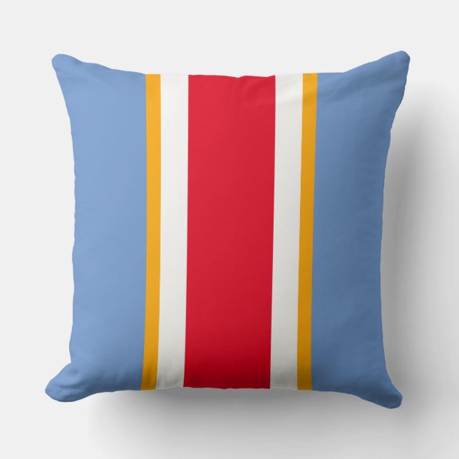 Bold Bright Red White Light Blue Racing Stripes Throw Pillow (Front)