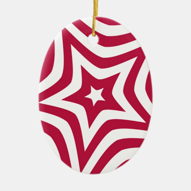 Bold & Bright Red & White Star in a Vector Pattern Ceramic Ornament (Front)