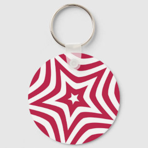 Bold & Bright Red & White Star in a Vector Pattern Keychain