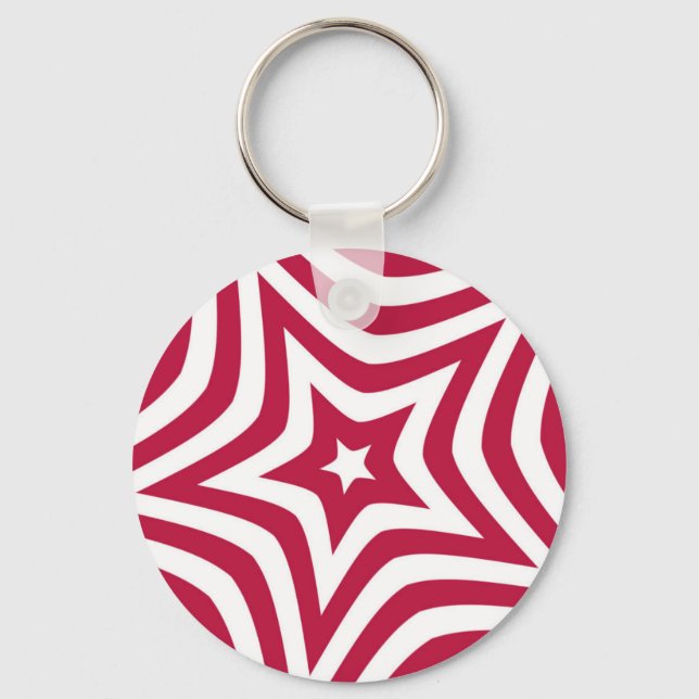 Bold & Bright Red & White Star in a Vector Pattern Keychain (Front)