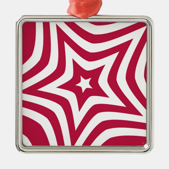 Bold & Bright Red & White Star in a Vector Pattern Metal Ornament (Front)