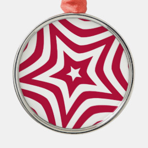 Bold & Bright Red & White Star in a Vector Pattern Metal Ornament