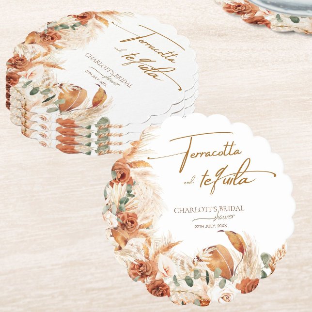 Bold Bright Terracotta and Tequila Bridal Shower Paper Coaster (Creator Uploaded)