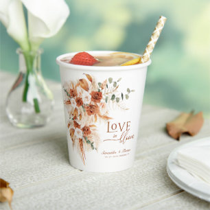  Bold Bright Terracotta Floral Boho Chic Wedding  Paper Cups