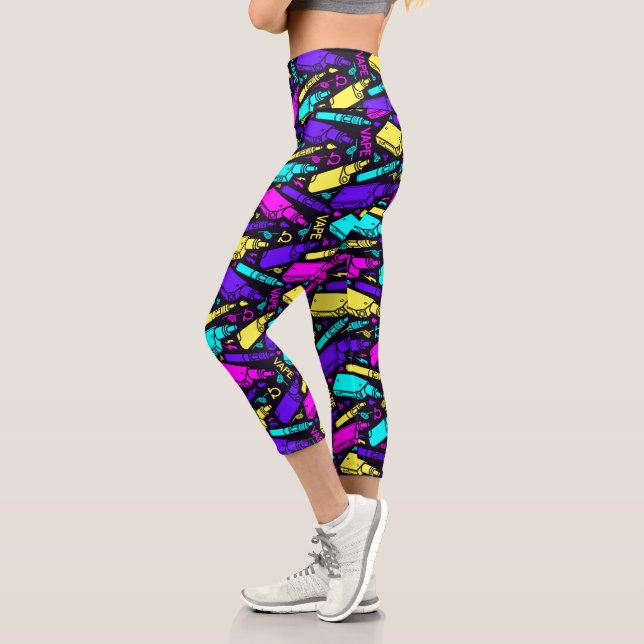 Bold Bright Vape Pattern Capri Leggings (Left)