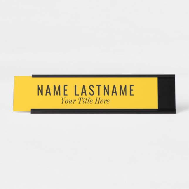 Bold Bright Warm Yellow Black Fonts Desk Name Plate (Front)