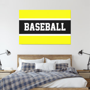 Bold Bright Yellow Black White BASEBALL Stripes Canvas Print