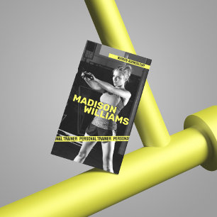 Bold Bright Yellow Personal Trainer Photo Business Card