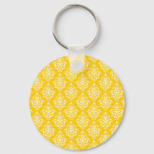 BOLD BRIGHT YELLOW VINTAGE DAMASK PATTERN 1 KEYCHAIN