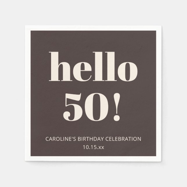 Bold Brown Cream Modern Chic 50th Birthday Party Napkin (Front)