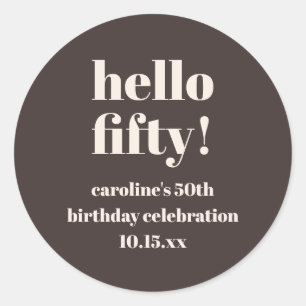Bold Brown Cute Modern Custom Name 50th Birthday Classic Round Sticker