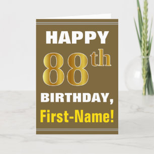 Bold, Brown, Faux Gold 88th Birthday w/ Name Card