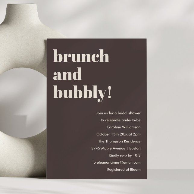 Bold Brown Modern Brunch Bubbly Bridal Shower Invitation (Creator Uploaded)