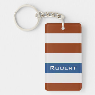 Bold Brown Stripes with Custom Name Keychain