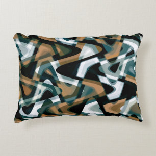 Bold Brown Teal Green Black White Wavy Pattern Accent Pillow