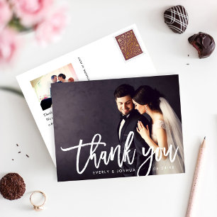 Bold Brush Script Thank You Wedding Photo Postcard