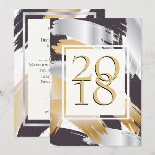 BOLD Brush Strokes Gold Silver & Black NYE BASH Invitation