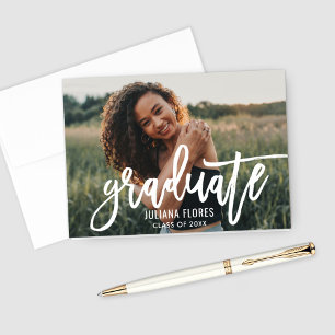 Bold Brush White Graduation Photo Thank You Card