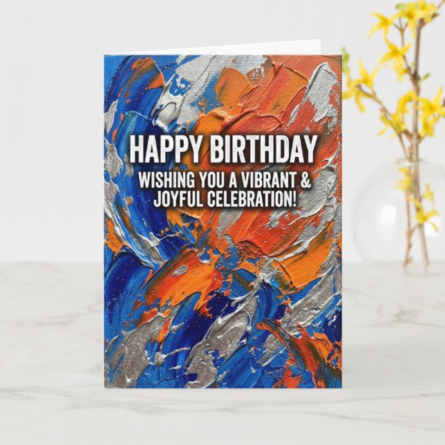 Bold Brushstroke Vibrant Joyful Happy Birthday Card (Yellow Flower)