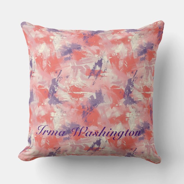 Bold Brushstrokes Splashes in Coral Pink 3 Throw Pillow (Front)