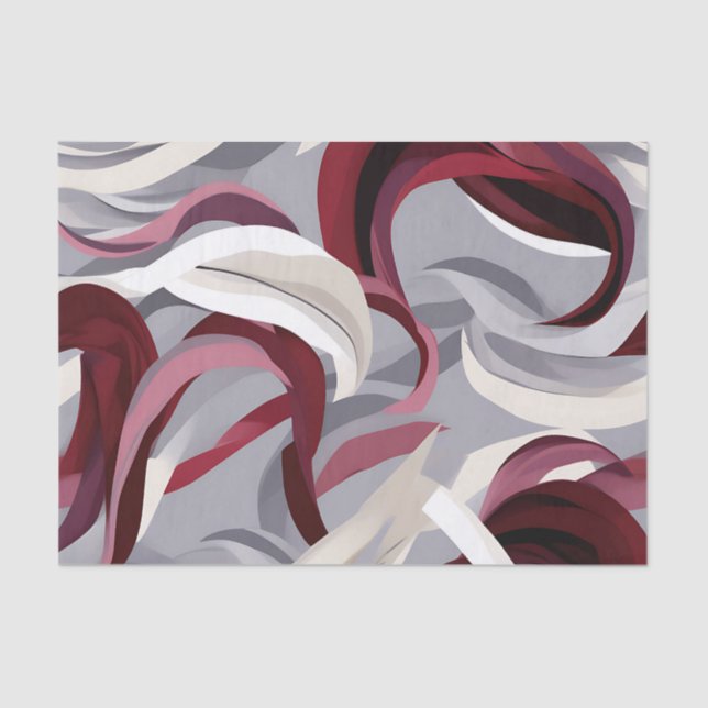 Bold Burgundy Brushstrokes on Grey Background  Tissue Paper (Front)