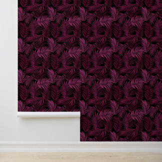 Bold Burgundy Fern Leaves Maximalist Pattern Wallpaper