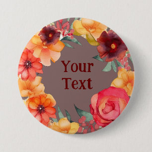 Bold Burgundy Flower Wreath Lapel Statement Piece 3 Inch Round Button