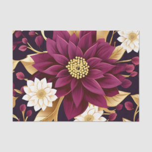 Bold Burgundy Gold Leaves And Floral Tissue Paper