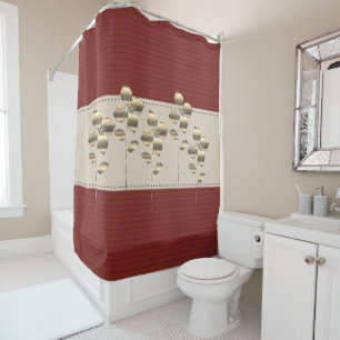 Bold Burgundy Linen Stripes Gold Flowers