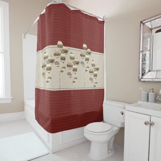 Bold Burgundy Linen Stripes Gold Flowers (In Situ)