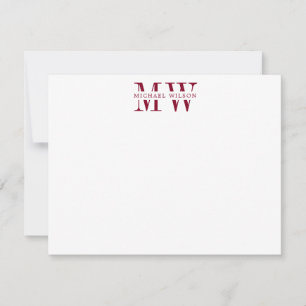 Bold Burgundy Monogram Initials Name Note Card