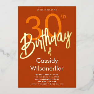 Bold Burnt Orange 30th Birthday Gold