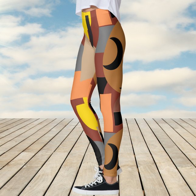 Bold Burnt Umber Colourful Abstract Pattern Leggings (Bold Burnt Umber Colorful Abstract Pattern Leggings)
