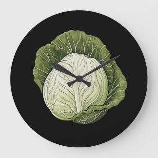 Bold Cabbage on Black Background Wall Clock
