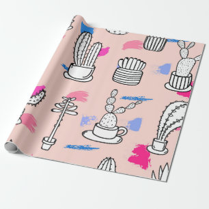 Bold Cactus Sketch Pattern Wrapping Paper