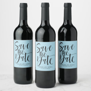 Bold Calligraphy  Black Azure modern save the date Wine Label