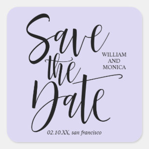 Bold Calligraphy Black Lavender modern wedding Square Sticker