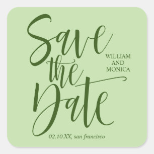 Bold Calligraphy Green chic modern wedding Square Sticker