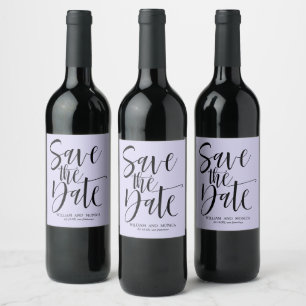 Bold Calligraphy Lavender black save the date Wine Label