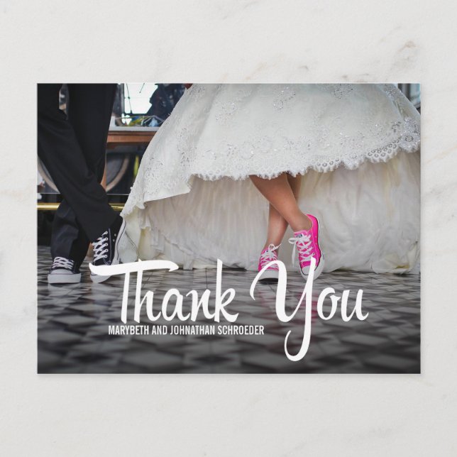 Bold Calligraphy Photo Wedding Thank You Postcard (Front)