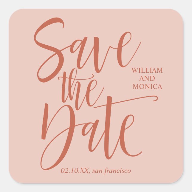 Bold Calligraphy Rust Salmon pink modern wedding Square Sticker (Front)