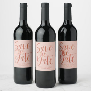 Bold Calligraphy Salmon Rust modern save the date Wine Label