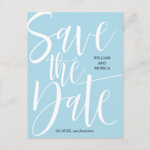 Bold Calligraphy   White azure modern wedding Announcement Postcard