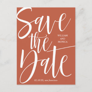 Bold Calligraphy   White rust modern wedding Announcement Postcard