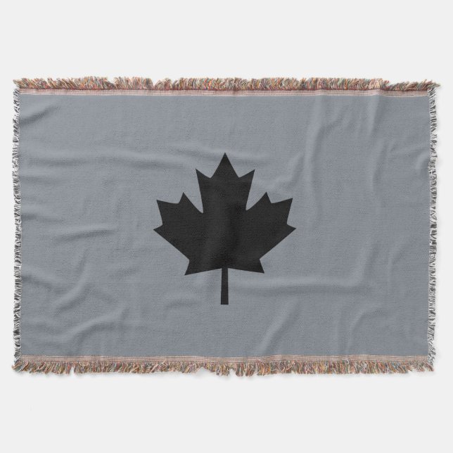 Bold Canadian Black Maple Leaf Throw Blanket (Front)