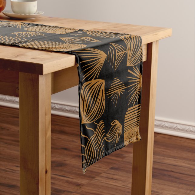 Bold Caribbean Tribal Mudcloth: Black, Gold Short Table Runner (In Situ)