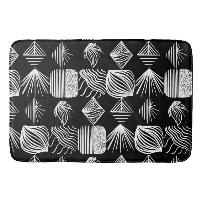 Bold Caribbean Tribal Mudcloth – Black & White,  Bath Mat (Front)