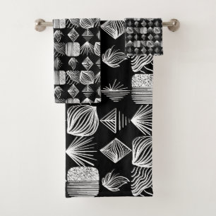 Bold Caribbean Tribal Mudcloth – Black & White,  Bath Towel Set