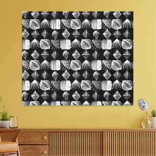 Bold Caribbean Tribal Mudcloth – Black & White,  Canvas Print