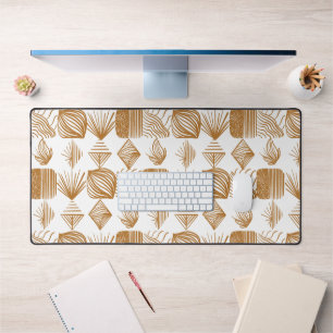 Bold Caribbean Tribal Mudcloth: Gold, White Desk Mat